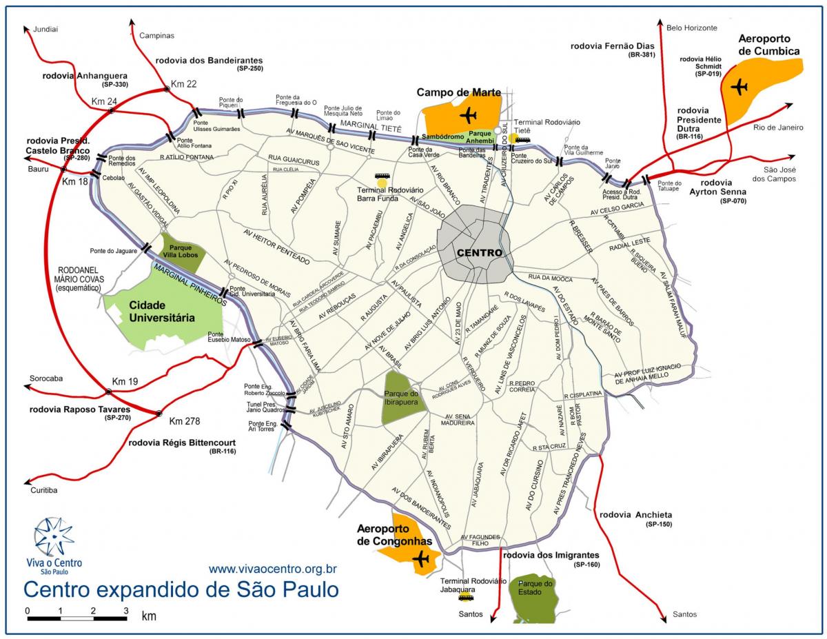 Peta dari pusat besar Sao Paulo