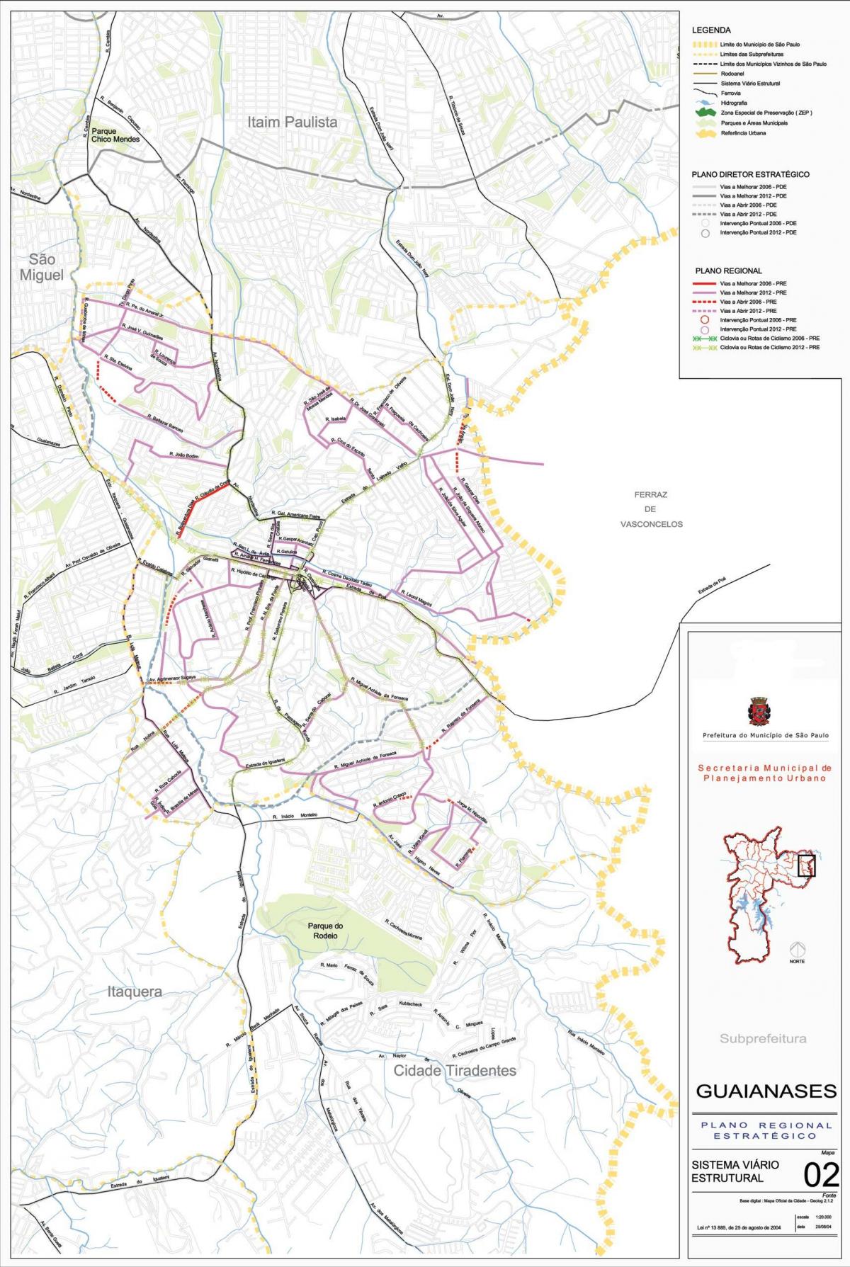 Peta dari Guaianazes Sao Paulo - Jalan