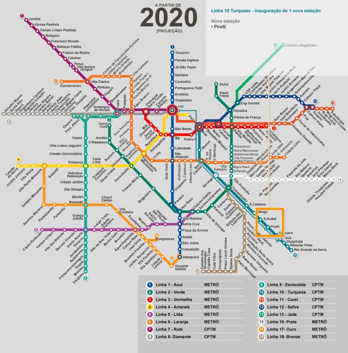 Peta dari Sao Paulo jaringan metro