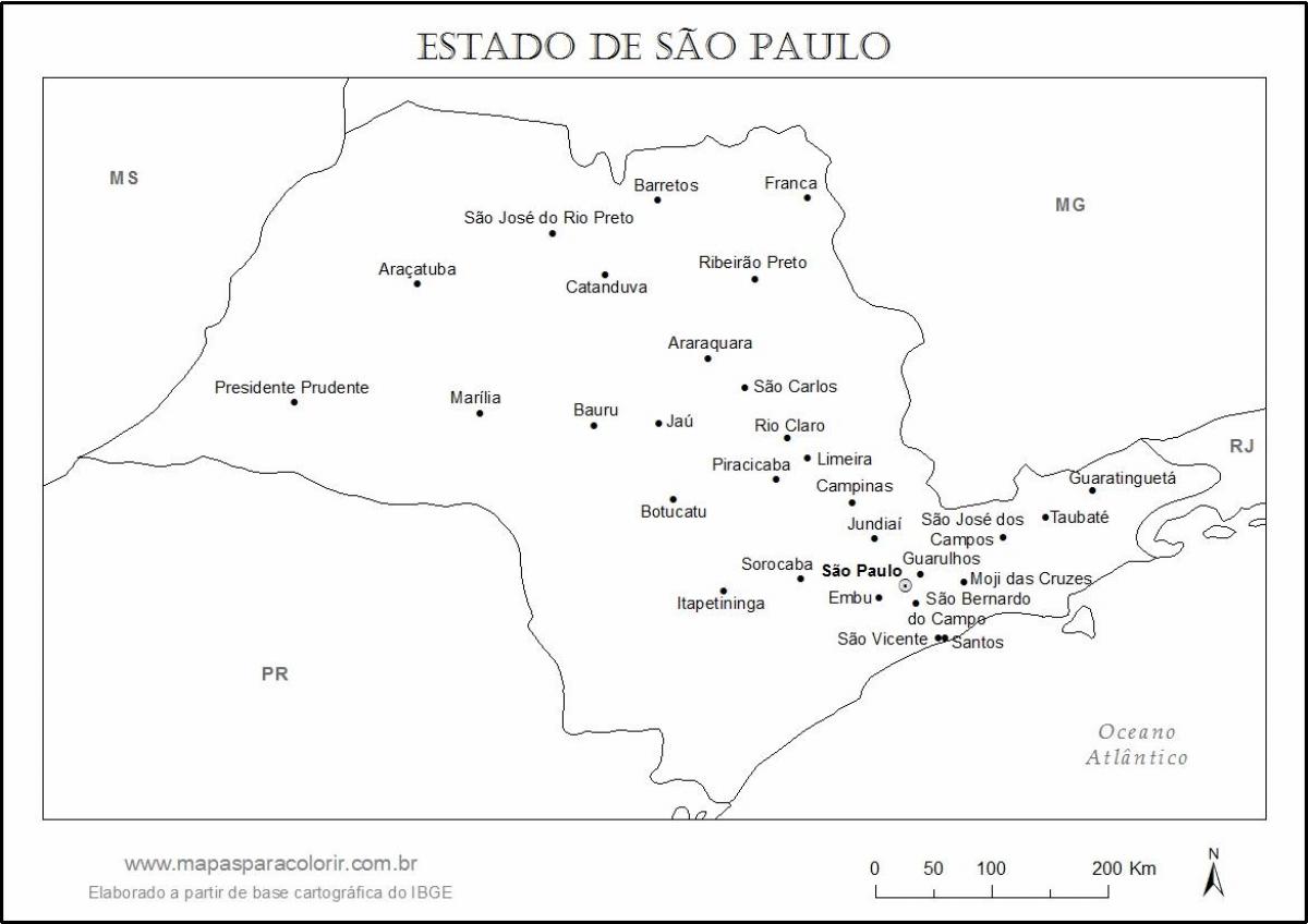 Peta dari Sao Paulo perawan - kota-kota utama