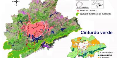 Peta cagar biosfer dari sabuk hijau dari Sao Paulo