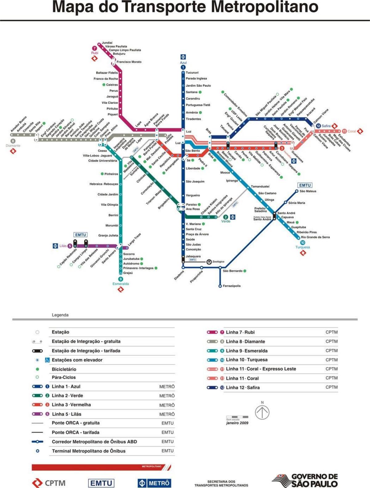 Peta dari Sao Paulo CPTM transportasi