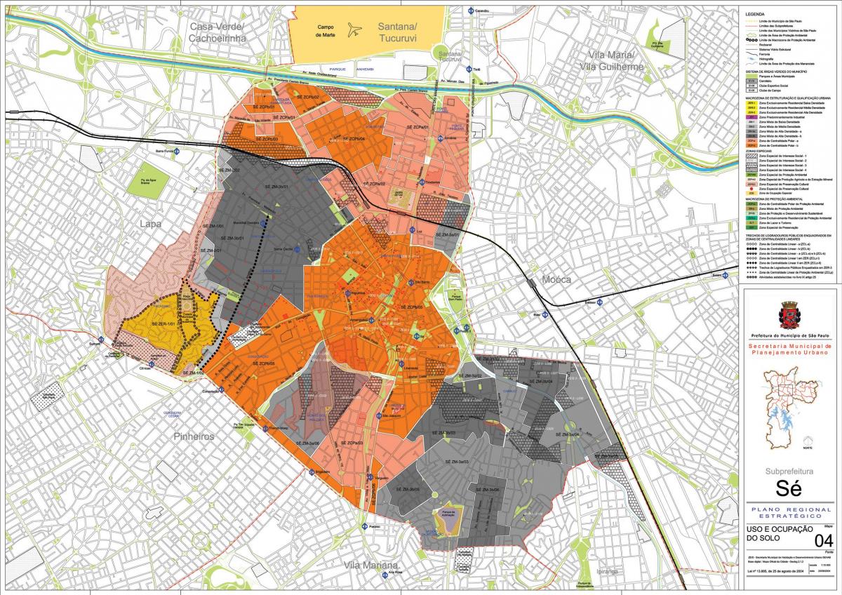 Peta dari Sé Sao Paulo - Pendudukan tanah